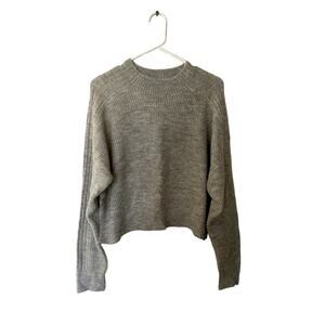 Elodie Women Large Gray Mock Neck Crop Sweater Ribbed Knit Oversized Casual